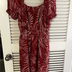 Banana Republic Red and White Leaf Print Midi Dress